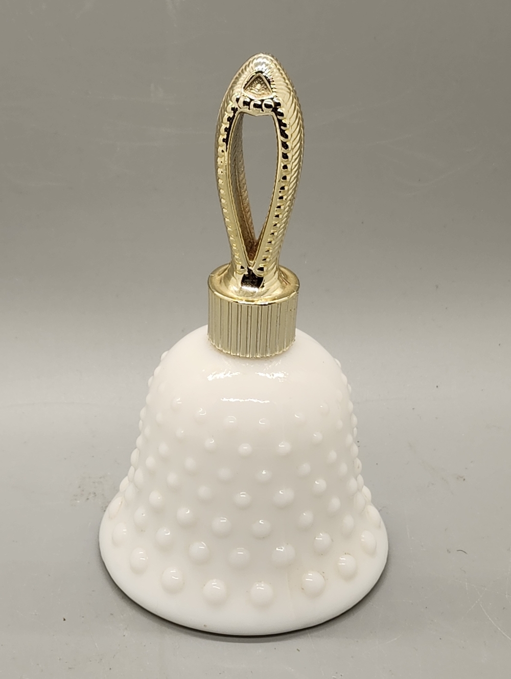 Avon Hobnail Milk Glass Bell with Gold Tone Handle